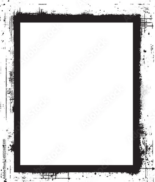 Fototapeta  A square vintage  grunge frame with black and white paint, Vintage grunge border black and white square  frame with a white background,  A square vintage photo frame,  grunge frame