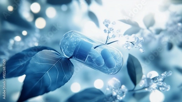 Fototapeta Capsule with natural medicine concept blending nature and technology