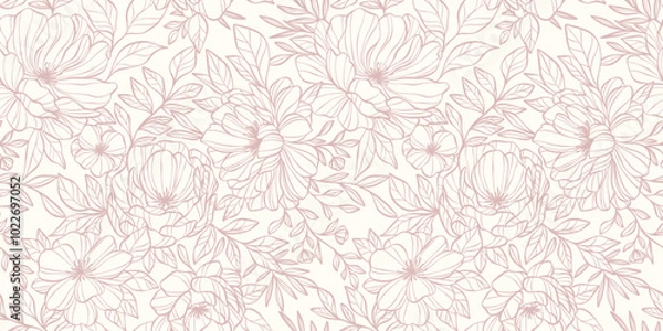 Fototapeta Pastel floral pattern backgorund, hand drawn flower illustration, seamless repeating wallpaper, elegant soft print design, banner or cover image concept