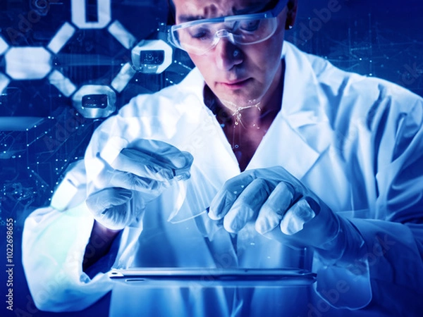 Fototapeta scientist working in laboratory, Sad-faced scientist