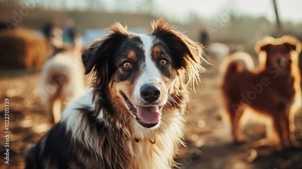 Obraz Adorable Happy Dog Smiling in the Sunshine on a Farm