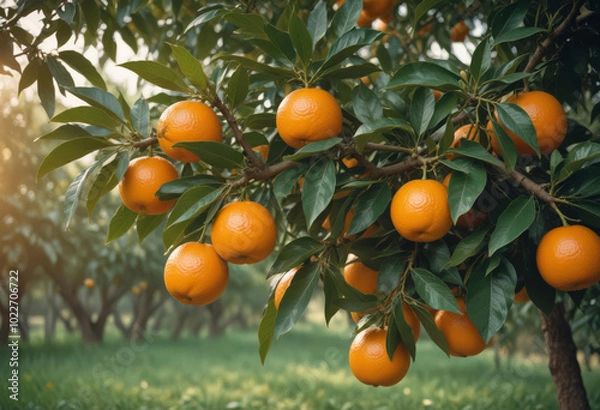 Fototapeta Orange tree branches with juicy fruits