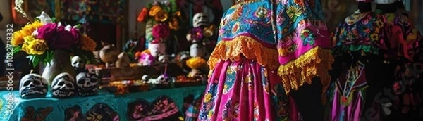 Fototapeta Vibrant traditional attire adorned with bright colors, showcasing rich cultural heritage and intricate detailing.