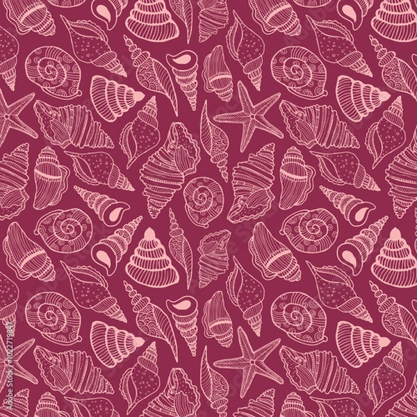 Fototapeta Bright vector background pattern with underwater marine life. Includes coral, seashells, and aquatic creatures. Perfect for kids designs, summer themes, and marine graphics.