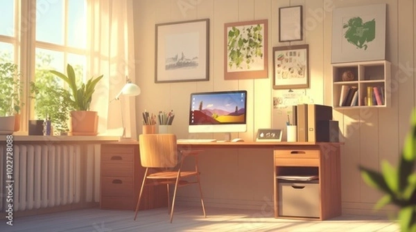 Fototapeta Home workspaces illustrated as personalized environments that combine work and leisure for optimal work-life balance, illustrations