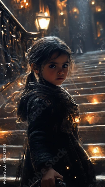 Fototapeta Little Girl in Fantasy Warrior Setting