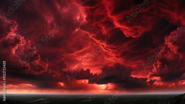 Fototapeta Dark Red Sky with Scary Clouds