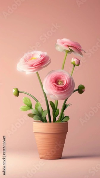 Obraz Pink Ranunculus in a Terracotta Pot