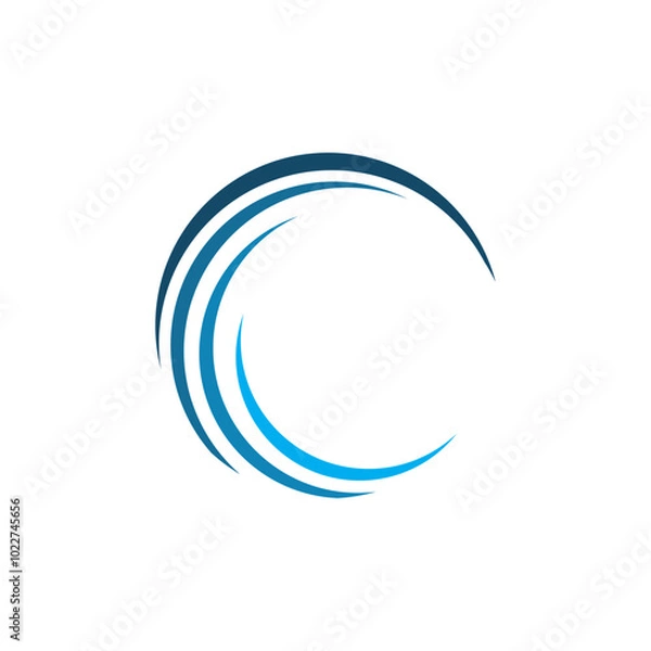 Obraz Abstract blue gradient lines are forming a circular shape logo on white background