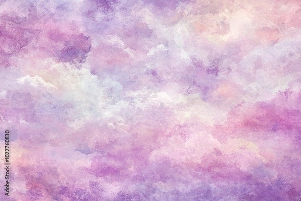 Fototapeta Gentle pastel clouds in shades of purple and pink fill the sky, soft and dreamy atmosphere.