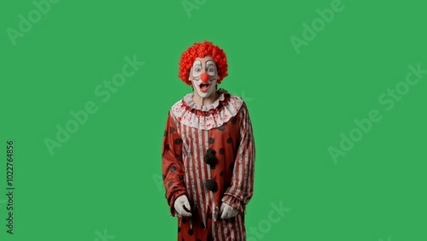 Fototapeta Funny clown on green screen chroma key.