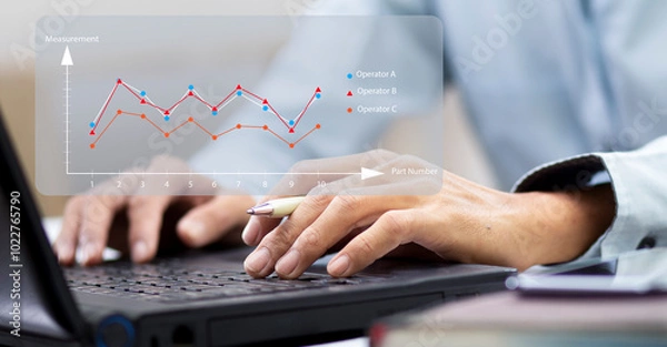 Fototapeta Measurement System Analysis, MSA with businessman work with laptop and analyzing chart diagram Gage Repeatability and Reproducibility