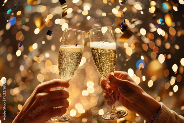 Obraz close up horizontal image of two people toasting with a glass of champagne in a festive celebration context