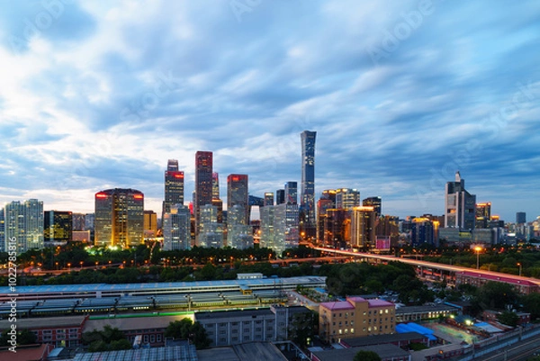 Fototapeta Night view of skyline of Beijing CBD (Central Business District) after dusk