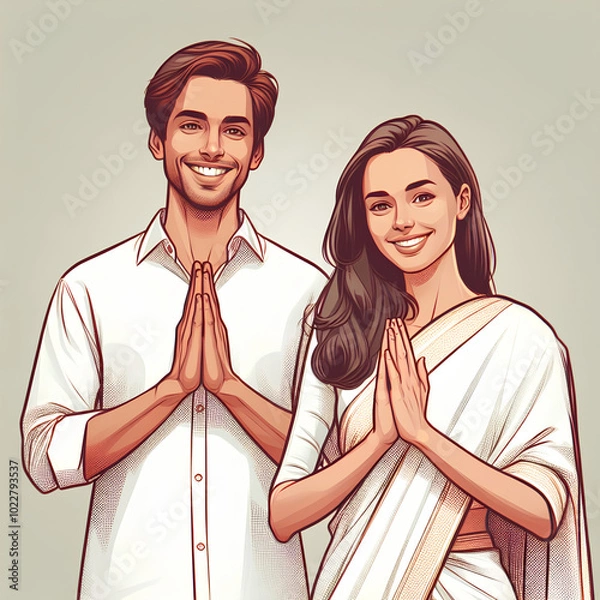 Fototapeta couple with heart, ayubowan, svagata he, welcome,  sinhala and tamil new year, namasthe