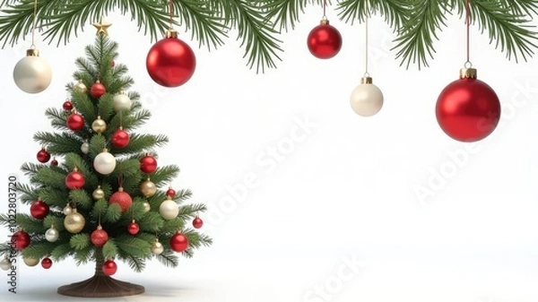 Fototapeta christmas tree decorations balls isolated on white background
