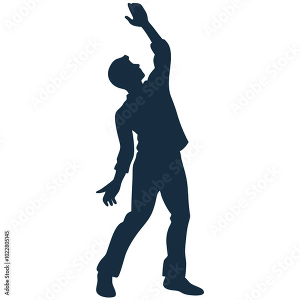 Fototapeta Vector image on transparent background of a silhouette of a single person dancing with arms raised off the ground