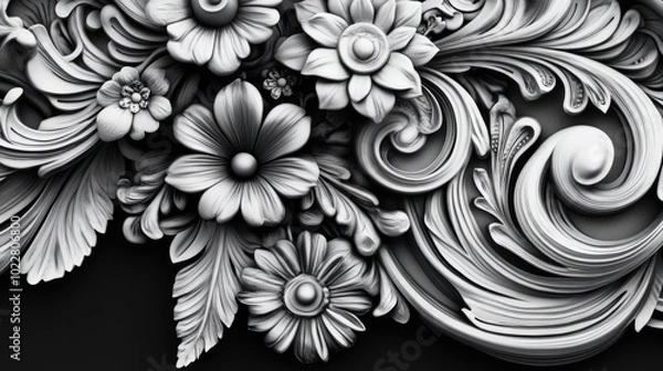 Obraz Artwork featuring ornate designs in contrasting black and white hues