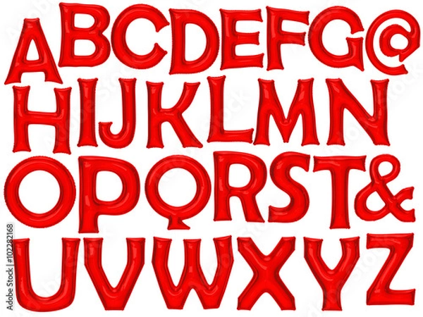 Fototapeta Red alphabet foil balloon set with clipping path