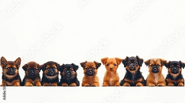 Fototapeta Group of cute pets on white background Banner design : Generative AI