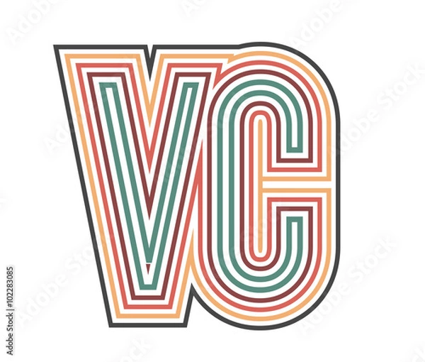 Fototapeta VC, Initial Retro Logo company Outline. vector identity