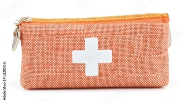 Fototapeta One-color first aid kit bag, isolated on a white background, showcasing an essential health and safety item.