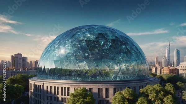 Obraz This striking spherical structure reflects the vibrant cityscape and lush greenery, blending nature with contemporary architecture in harmony.