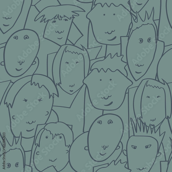 Fototapeta Seamless background with funny faces of anthropomorphic creatures. Humorous characters with different emotions