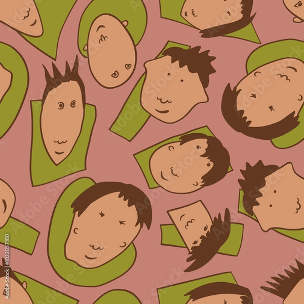 Fototapeta Seamless background with funny faces of anthropomorphic creatures. Humorous characters with different emotions