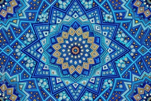 Obraz Vibrant Blue Geometric Pattern Design for Modern Backgrounds, Textiles, and Digital Projects