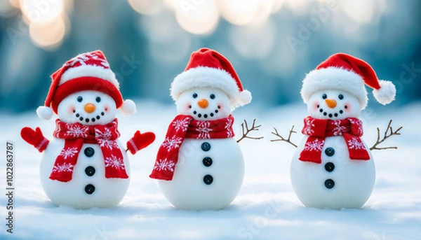 Obraz two snowmen in a Santa hat