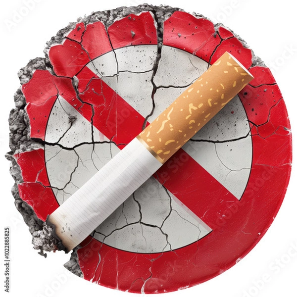 Fototapeta A broken circle with a red and white sign that says no smoking