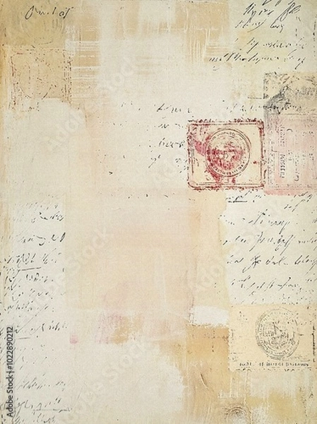 Fototapeta Vintage Parisian Elegance Texture with Script, Stamps