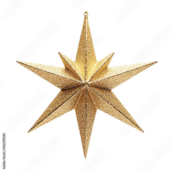 Obraz A single hanging gold glitter six-point Christmas star decor element on an isolated background