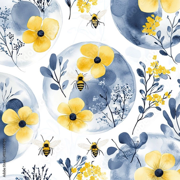 Fototapeta Beautiful Wallpaper with a Bee Design, Ideal Bees Poster or Graphic Resource for Creative Project, Ai Generative