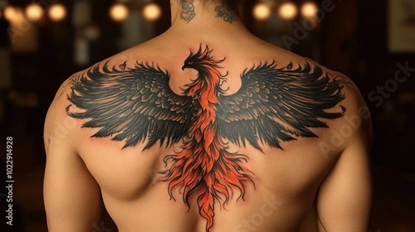 Obraz Phoenix tattoo on a male back.