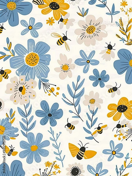 Fototapeta Beautiful Wallpaper with a Bee Design, Ideal Bees Poster or Graphic Resource for Creative Project, Ai Generative