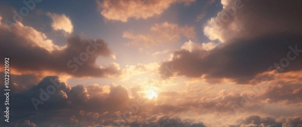 Obraz dense clouds in the sky with sunset in background. Extremely detailed and realistic high resolution illustration