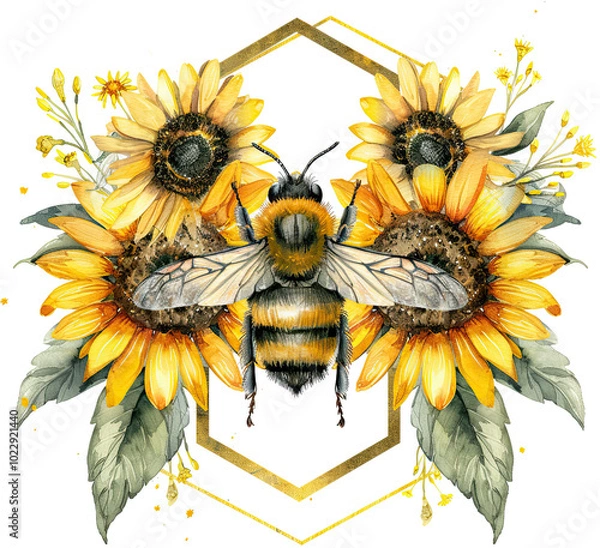 Fototapeta Beautiful Bee Watercolor Clipart, Bees Colored Design for Your Corporate and Business Graphic Resource or Creative Project, Ai Generative
