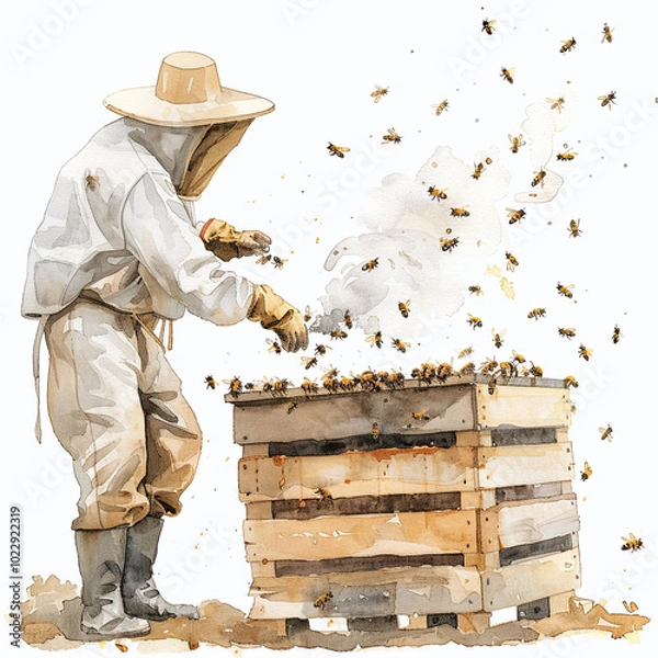 Fototapeta Beautiful Bee Watercolor Clipart, Bees Colored Design for Your Corporate and Business Graphic Resource or Creative Project, Ai Generative