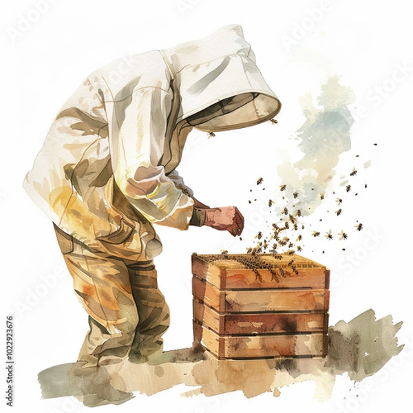 Fototapeta Beautiful Bee Watercolor Clipart, Bees Colored Design for Your Corporate and Business Graphic Resource or Creative Project, Ai Generative