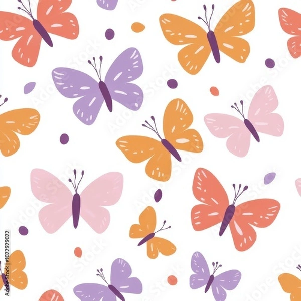 Fototapeta Colorful Butterfly Pattern Seamless White Background