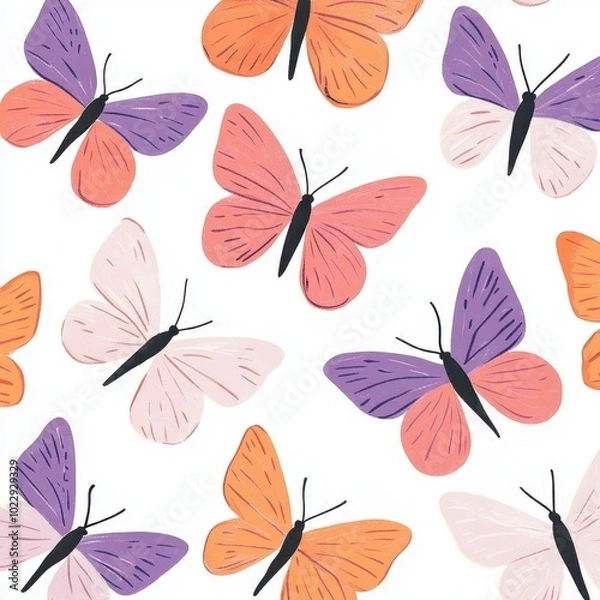 Fototapeta Colorful Butterfly Pattern Seamless White Background