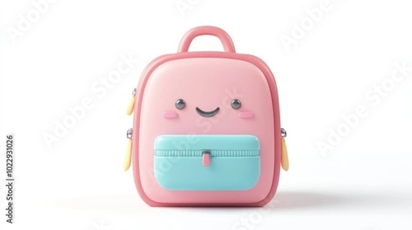 Fototapeta Pink Backpack with Smiling Face and Blue Pocket