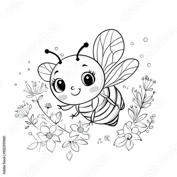 Fototapeta Beautiful Bee Coloring Page, Bees Colouring Design for Your Corporate Books and Business Graphic Resource or Creative Project, Ai Generative