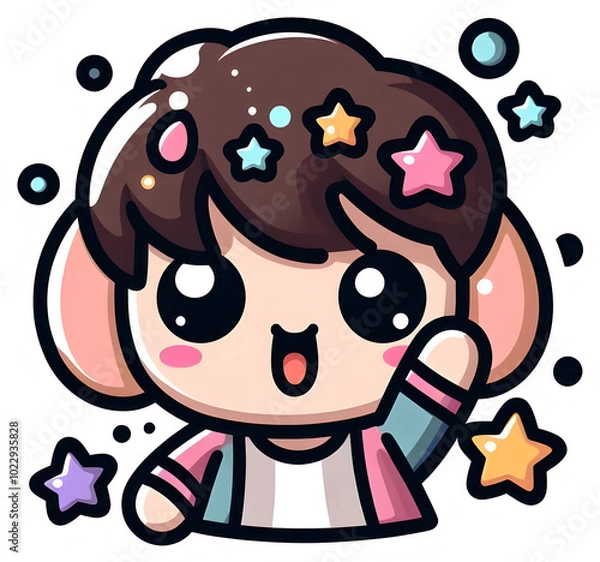 Fototapeta Cute cartoon character with stars and cheerful expression