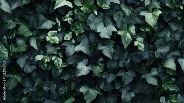 Fototapeta A dense wall of green ivy leaves, captured in high resolution for an enchanting and realistic wallpaper