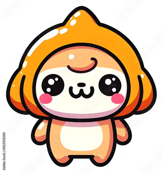 Fototapeta Cute cartoon character with orange hood and adorable expression