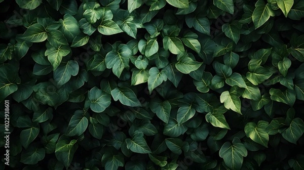 Fototapeta A dense wall of green ivy leaves, captured in high resolution for an enchanting and realistic wallpaper