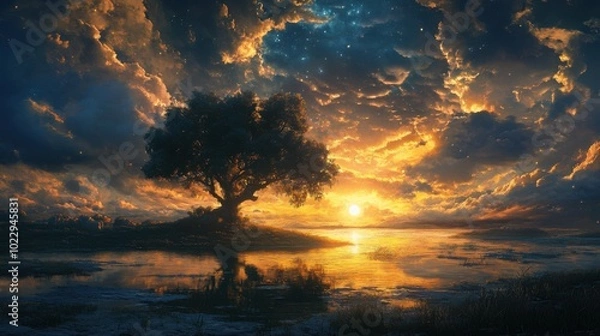 Obraz sunset over the lake